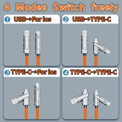 4 in 1 100W Fast Charging USB & Type C to USB C / Lighting Cable for Iphone 15 14 13 Pro Max Huawei Xiaomi PD Mobile Phone Cable